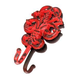 Vintage Decorative Orange Cast Iron Wall Hook - 7.5L x 4.5W